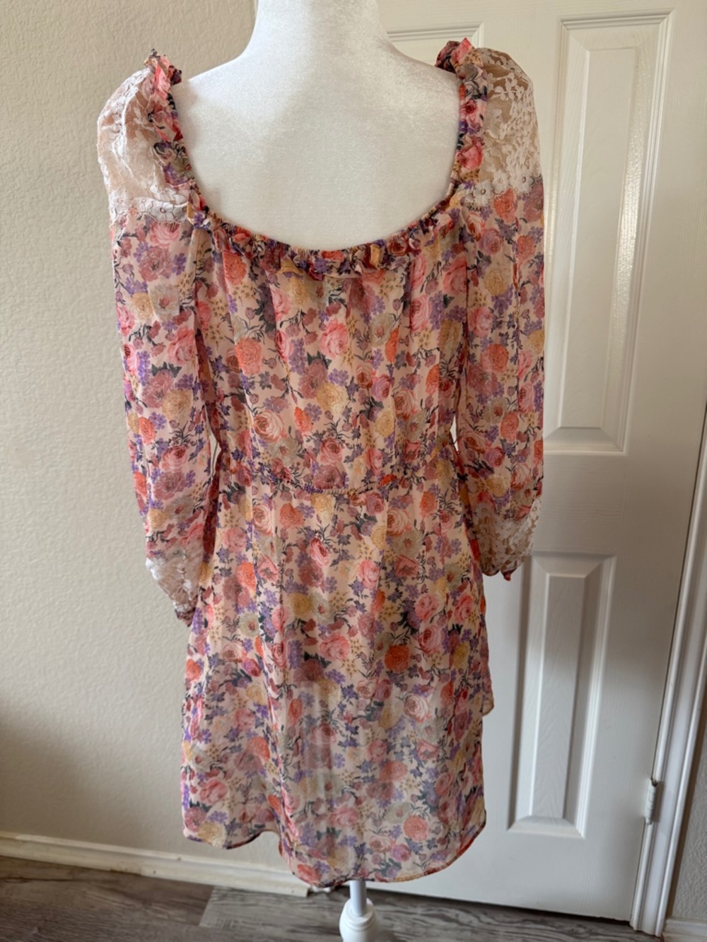 For Love & Lemons Floral Lace Trim Mini Robe/dress Size M Cottagecore Romantic - Picture 4 of 9